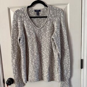 Chaps Heathered Gray V-Neck Sweater